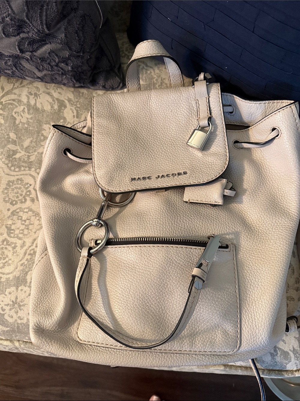Marc Jacobs Cream Pebbled Leather Drawstring Backpack